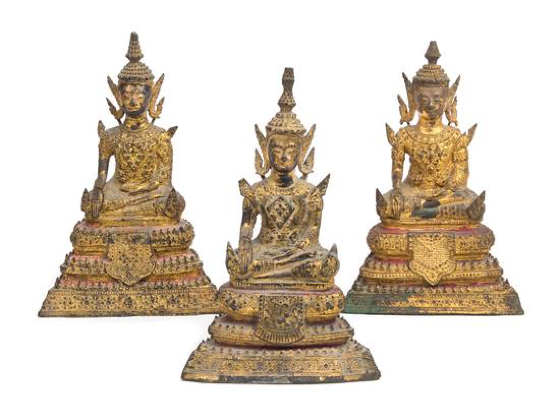 * Three Thai Gilt Bronze Figures of Buddha Height of (1 of 1)