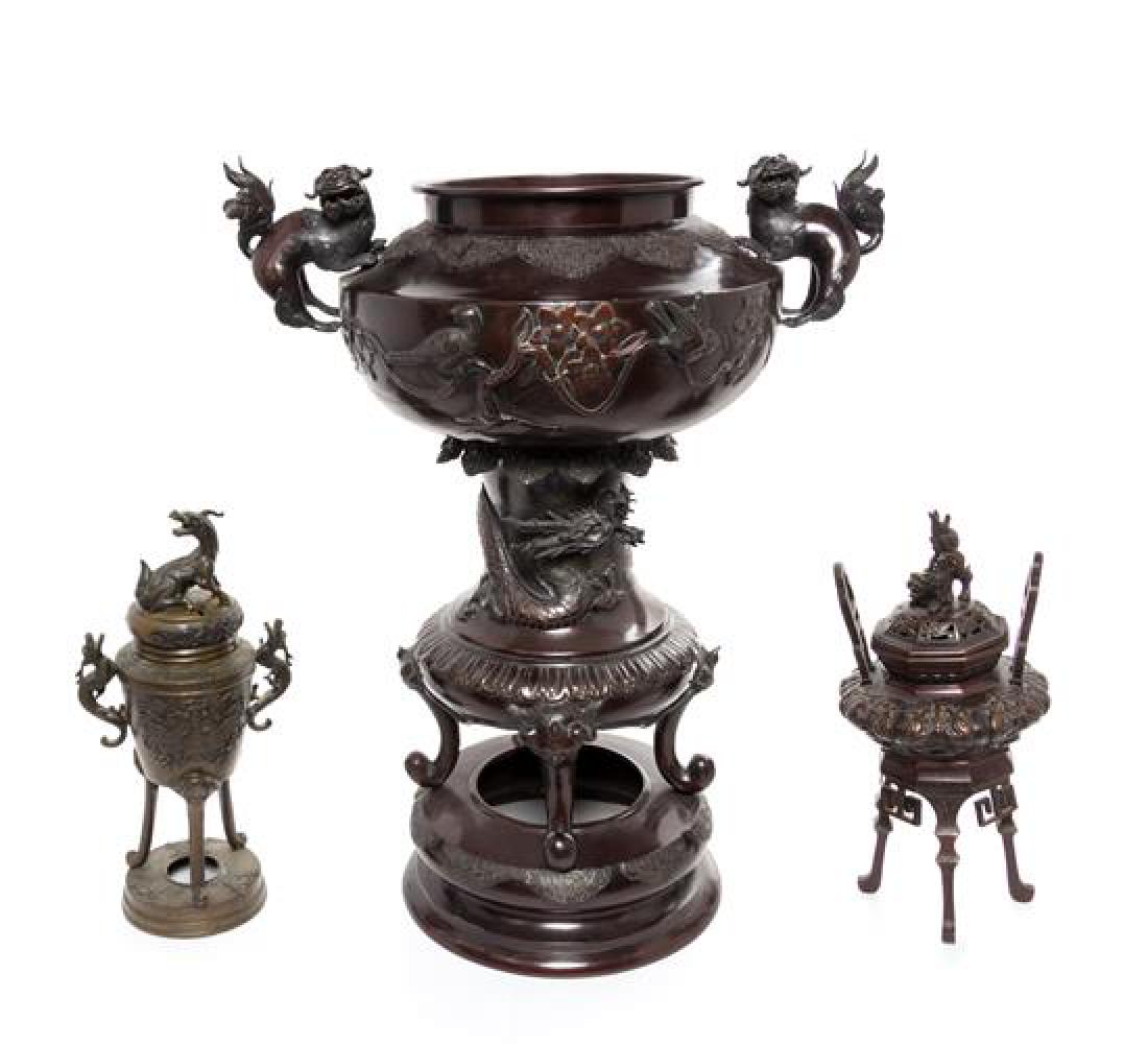 Three Japanese Bronze Incense Burners Height of largest (1 of 1)