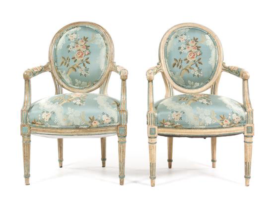 A Pair of Louis XVI Style Painted Fauteuils Height 35 (1 of 1)