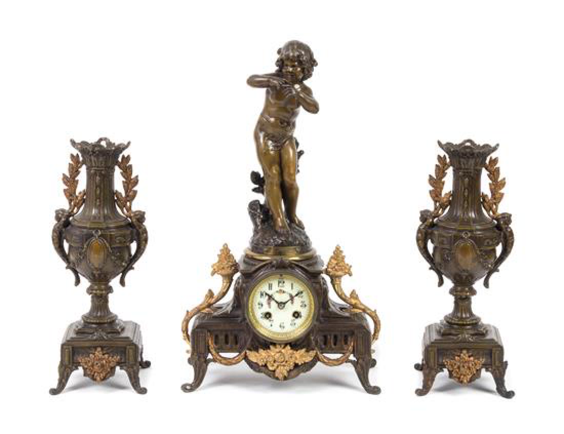 A French Bronze and Cast Metal Clock Garniture Height (1 of 1)