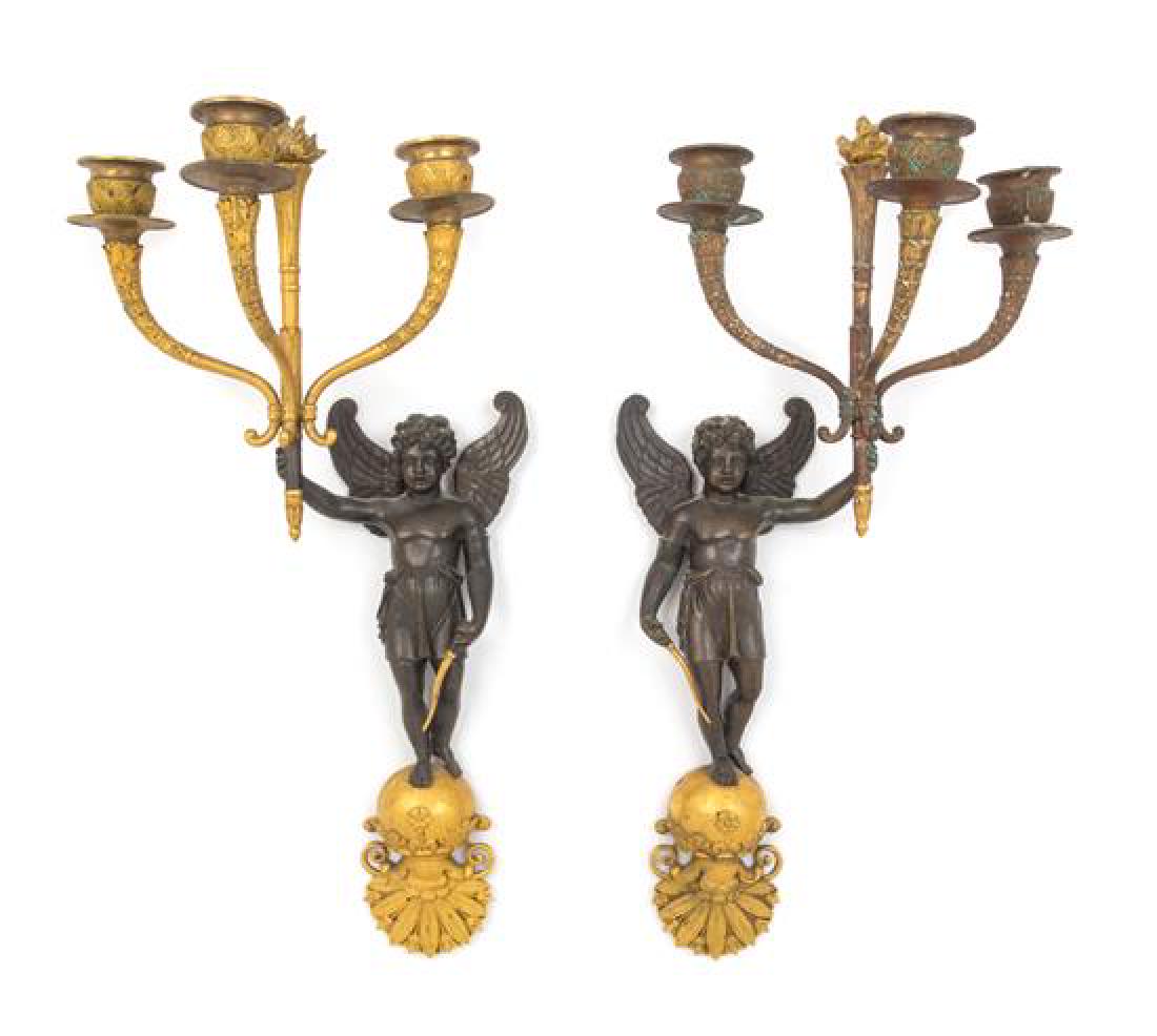 A Pair of Empire Gilt and Patinated Bronze Figural (1 of 1)