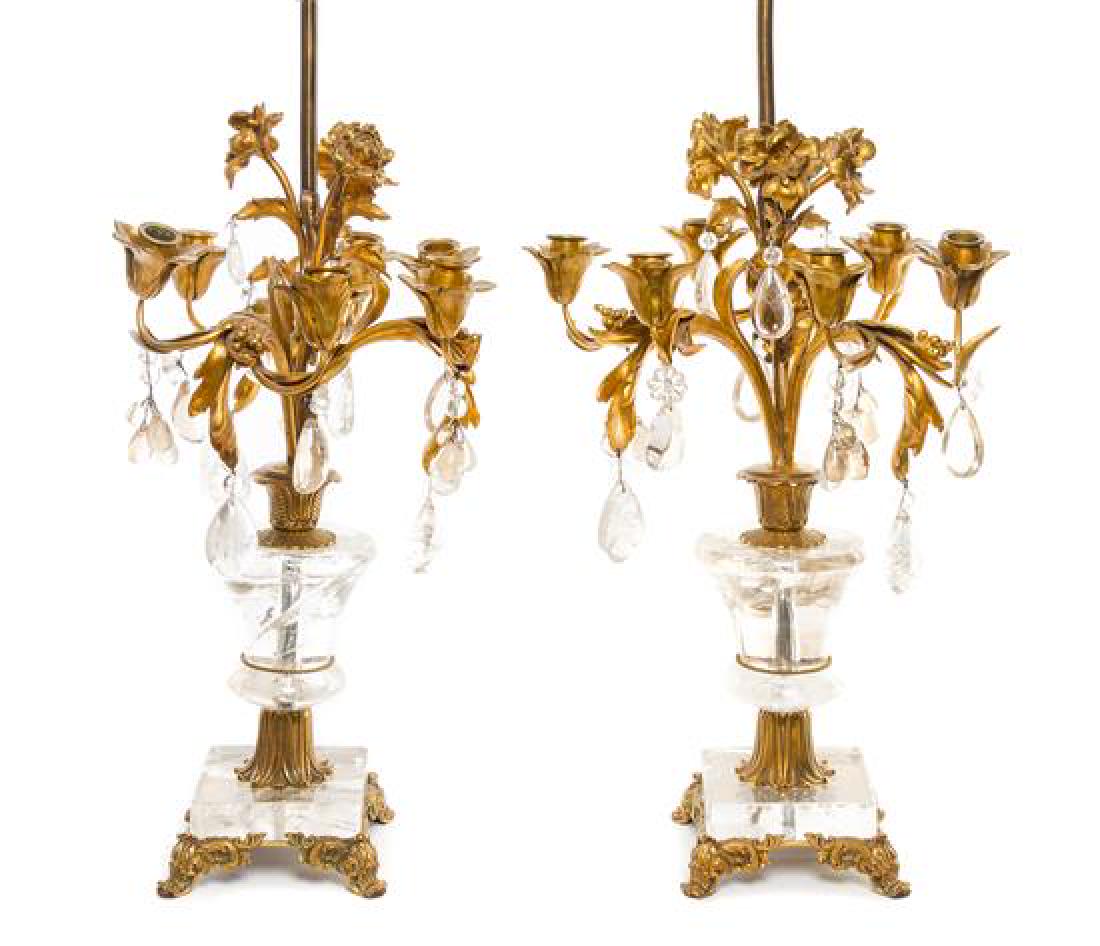 A Pair of French Gilt Bronze and Rock Crystal Six-Light (1 of 1)