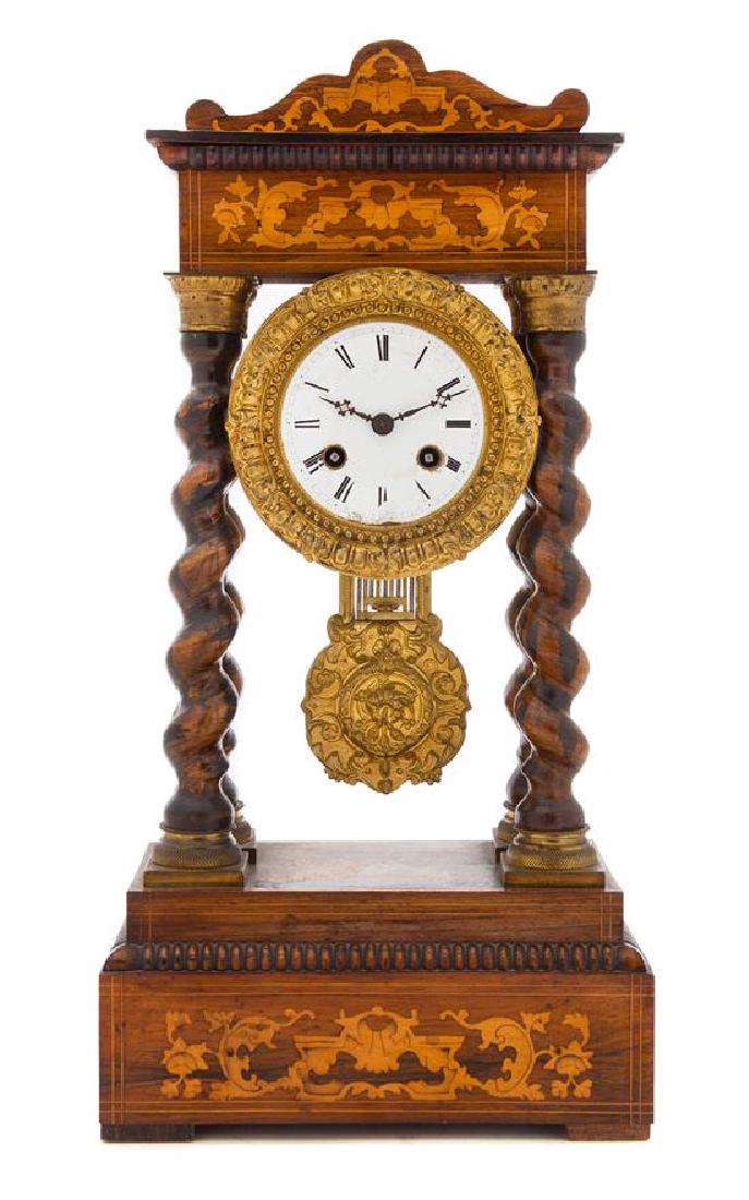 * A Napoleon III Marquetry Portico Clock Height 17 (1 of 1)