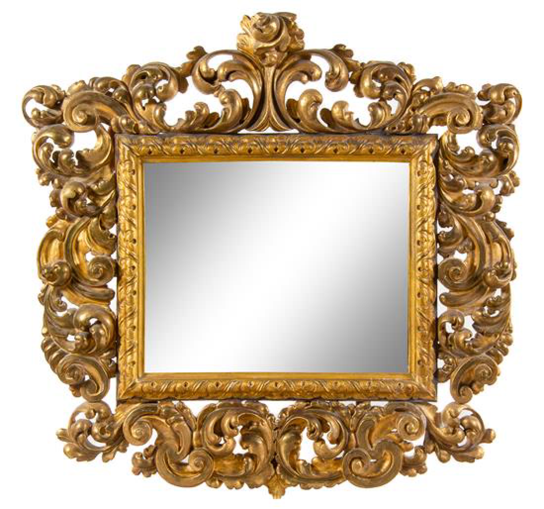 * An Italian Baroque Style Giltwood Mirror Height 51 x (1 of 1)