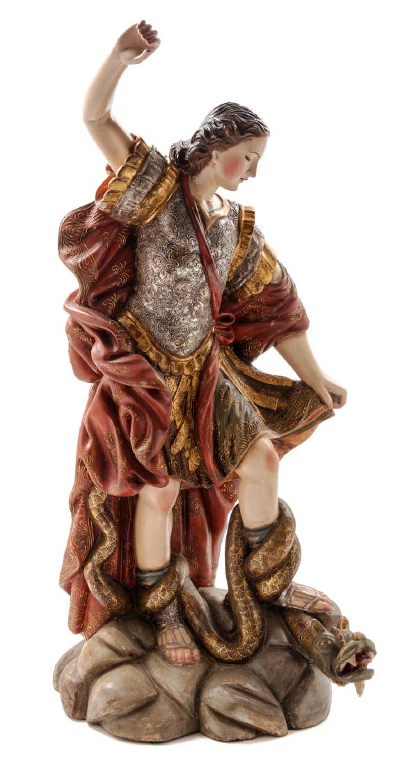 A Polychrome Carved Wood Figure Height 39 inches. (1 of 1)