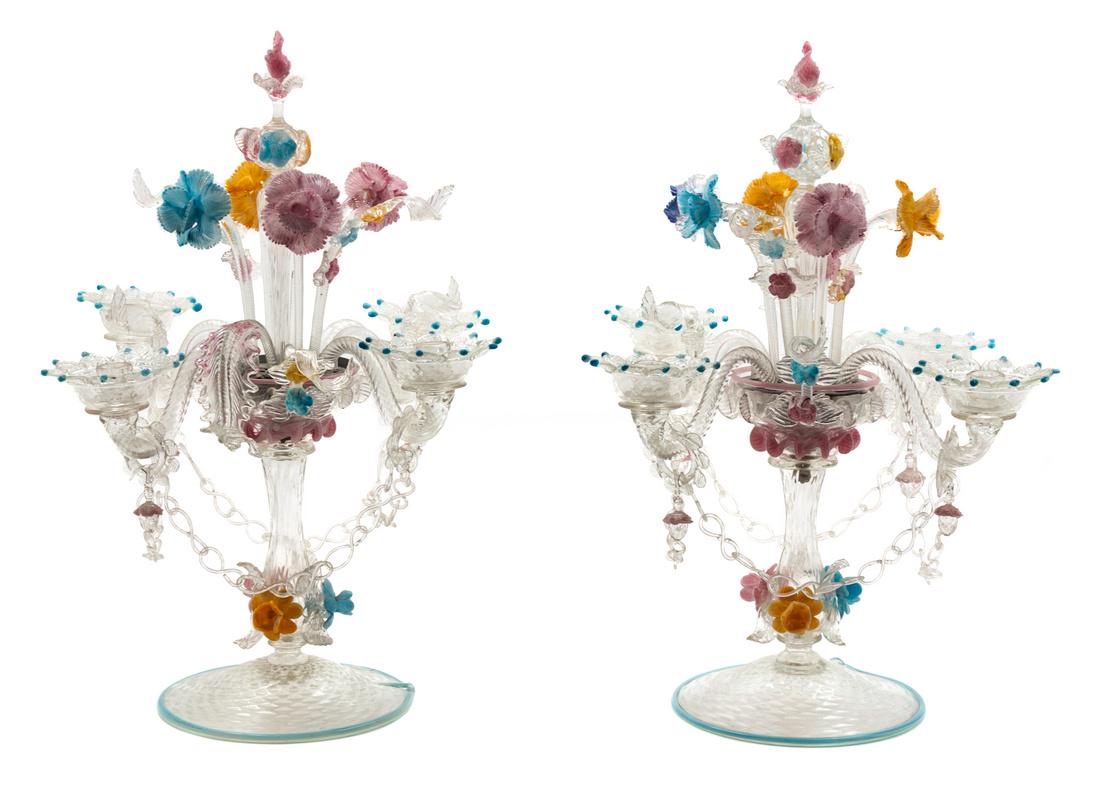 A Pair of Venetian Glass Four-Light Candelabra Height (1 of 1)