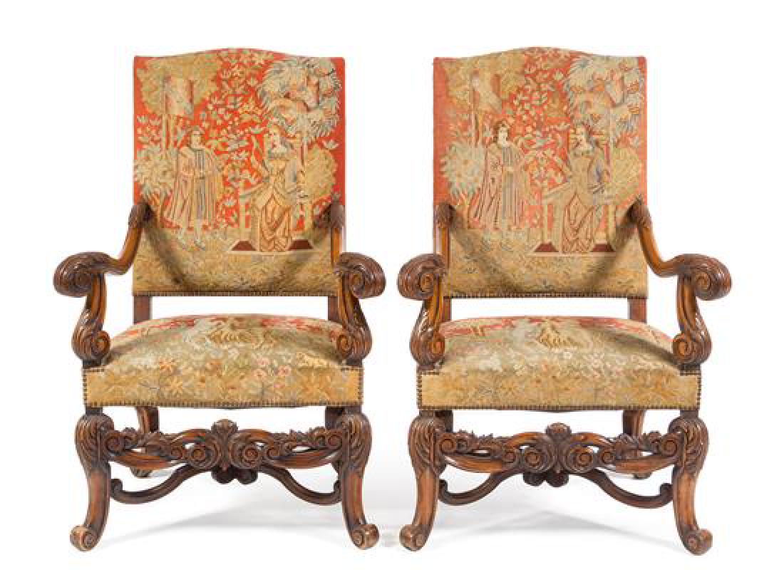 * A Pair of Flemish Baroque Style Walnut Armchairs (1 of 1)