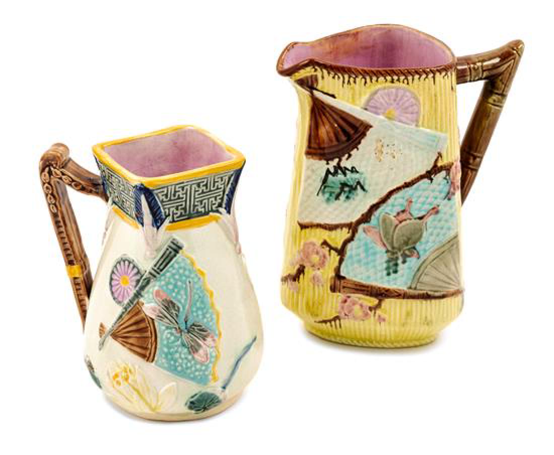 * Two Majolica Water Pitchers Height of taller 9 (1 of 1)