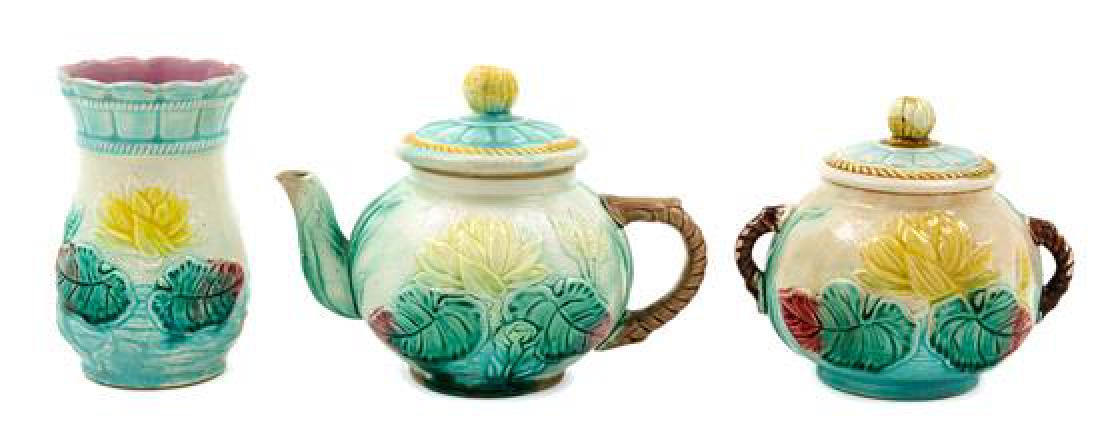 * A Majolica Three-Piece Tea Set Height of tallest 5 (1 of 1)
