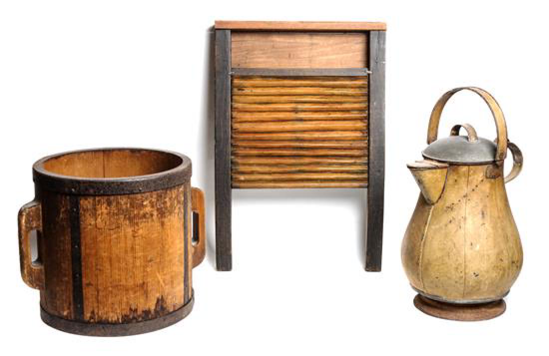 Oversized Metal Kettle, Wood Bucket and Wash Board (1 of 1)