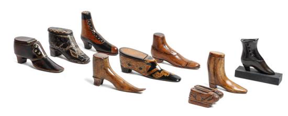 Nine Miniature Carved Wood Shoes Height of tallest 2 (1 of 1)