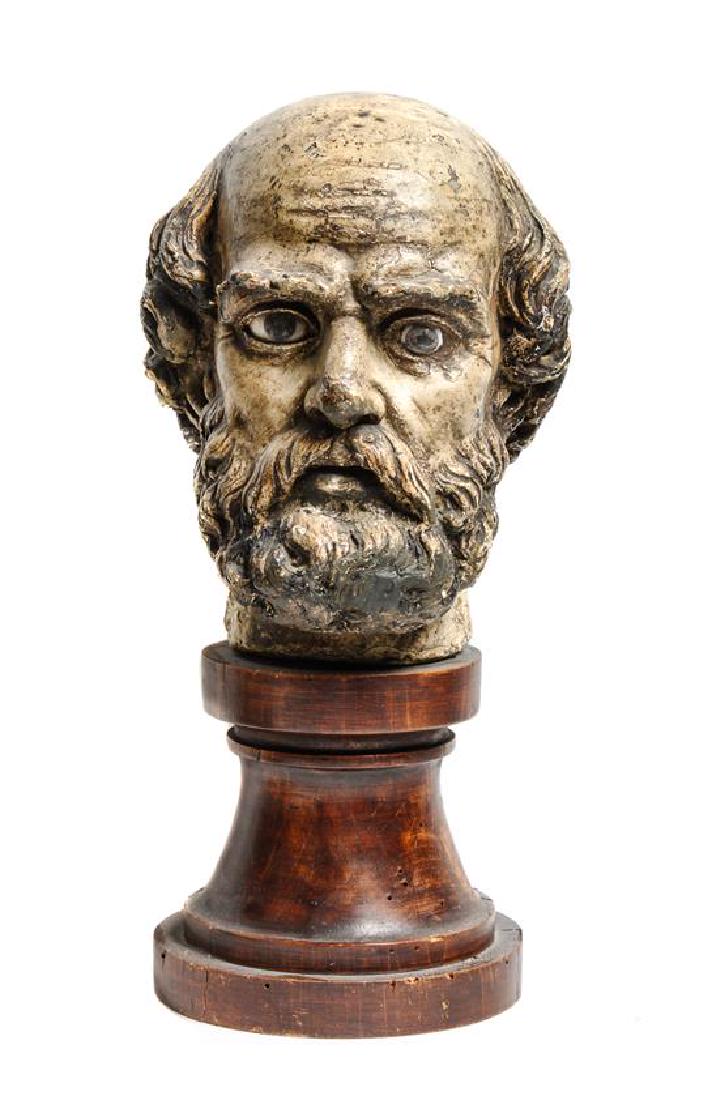 Plaster Head of a Man Height 15 inches: Plaster Head of a Man on wood base Height 15 inches Estimate $100-200 Property from the Howard and Catherine Feldman Folk and Southwestern Art Collection