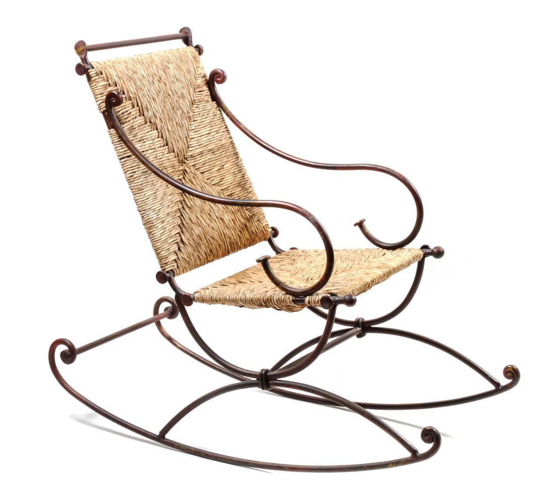 American Wicker and Iron Rocking Chair Height 44 x: American Wicker and Iron Rocking Chair 20th century Height 44 x width 21 x depth 48 inches Estimate $100-200 Property from the Howard and Catherine Feldman Folk and Southwestern Art Collection