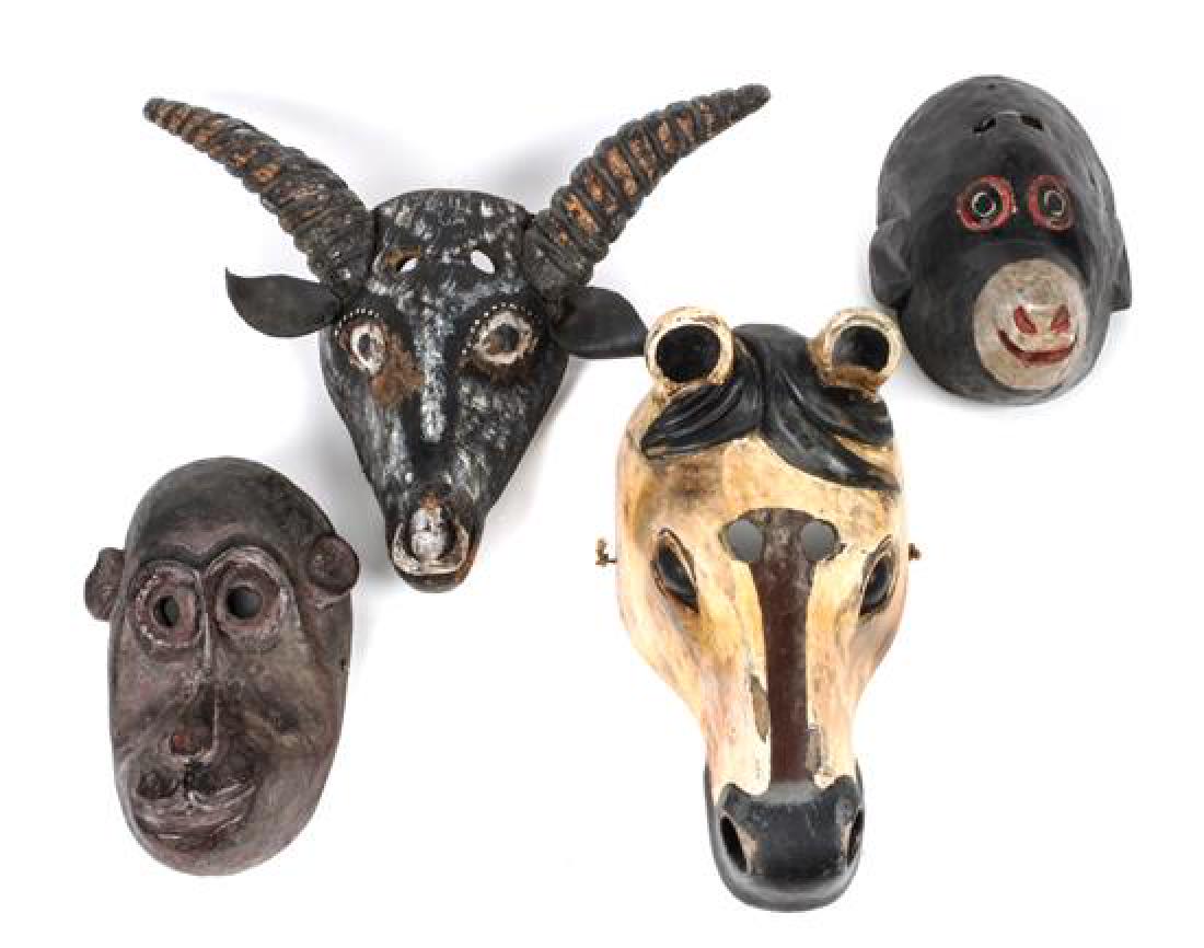 Four Carved Wood Polychrome Animal Masks Length of (1 of 1)