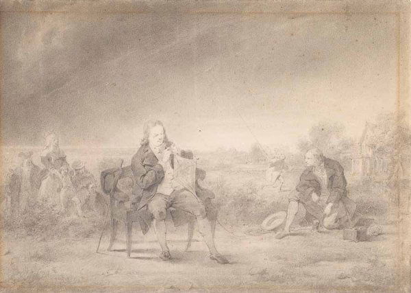 Attributed to John Singleton Copley ( 1737-1815),: Attributed to John Singleton Copley ( 1737-1815) drawing of benjamin franklin Unsigned, pencil on paper, unframed, exhibition and shipping labels and description of image in Italian on mount. 12 1/2 x