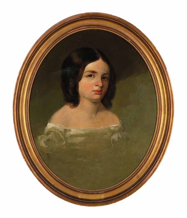 Attributed to Thomas Sully (1783-1872), portrait: Attributed to Thomas Sully (1783-1872) portrait of a young girl Initialed TS" oil on canvas, framed. 25 x 20 in. "