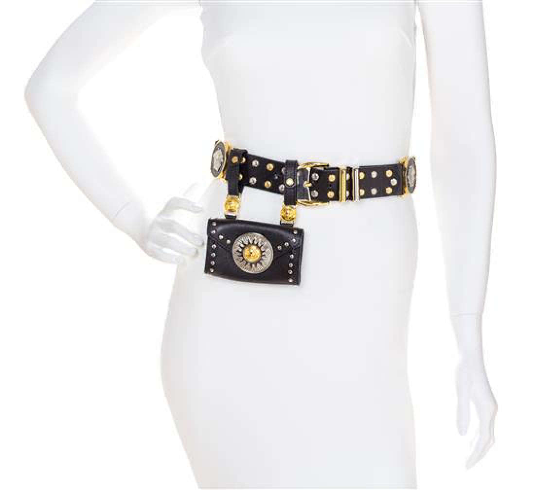 A Gianni Versace Black Leather Belt with Pouch, Belt (1 of 1)