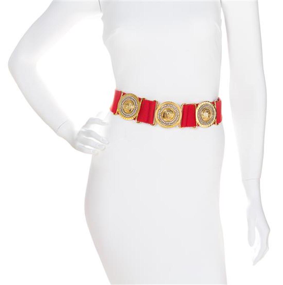 A Gianni Versace Red Canvas Belt, Medallions: 2.25" x (1 of 1)