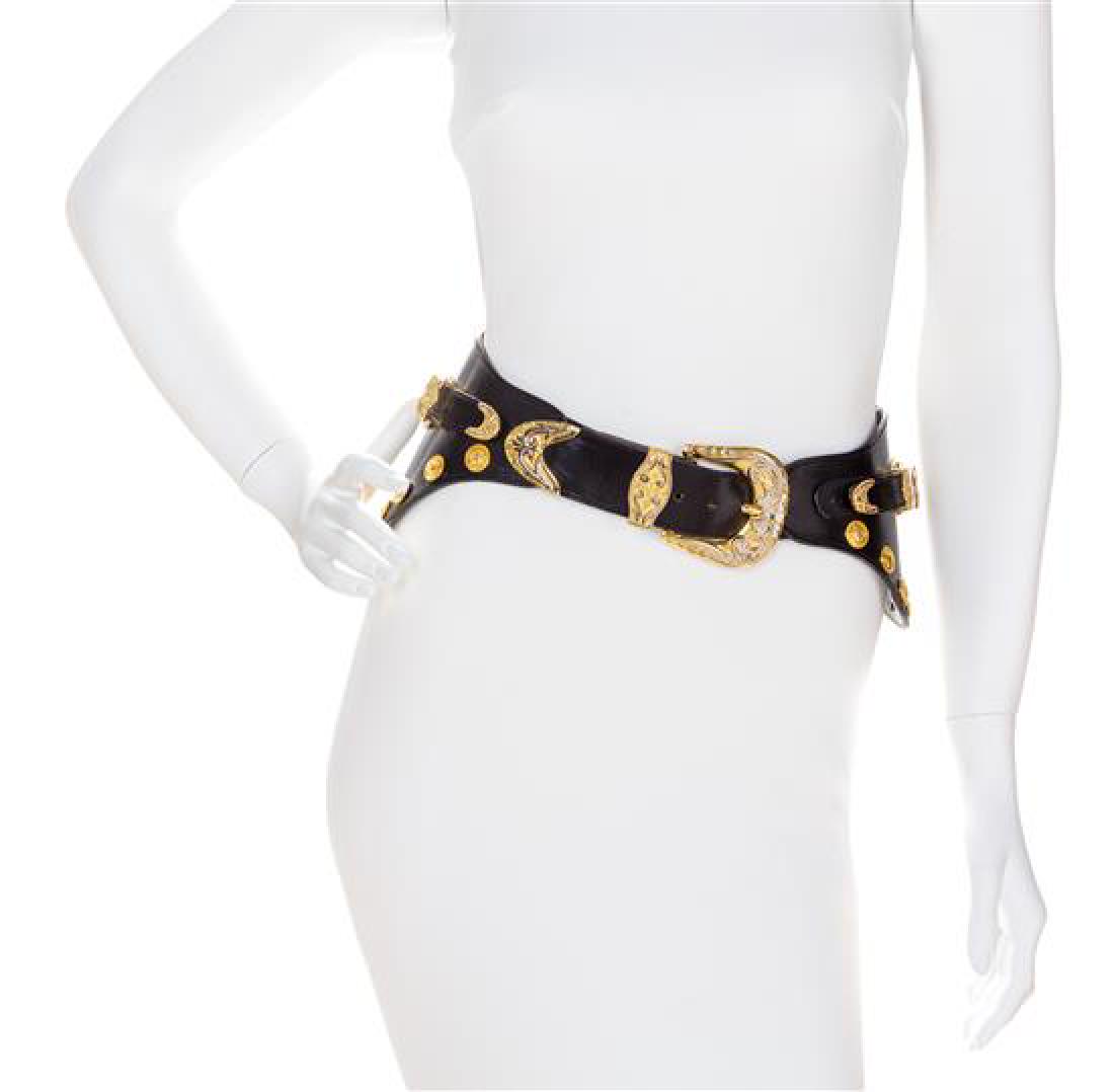 A Gianni Versace Black Leather Medallion Wide Belt, (1 of 1)