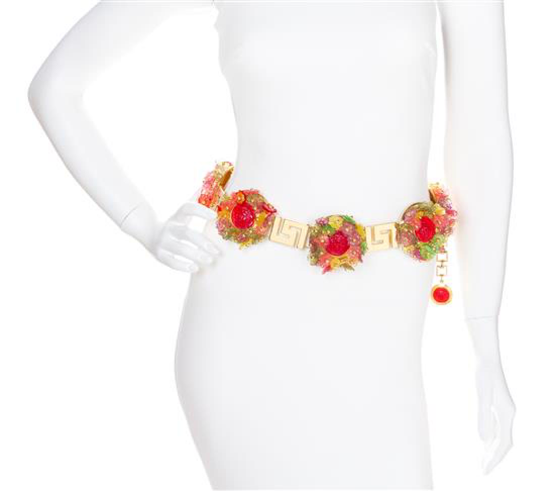 A Gianni Versace Multicolor Floral and Greco Link Belt, (1 of 1)