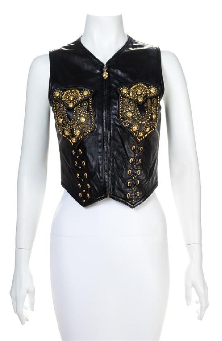 A Gianni Versace Black Leather Vest, (1 of 1)