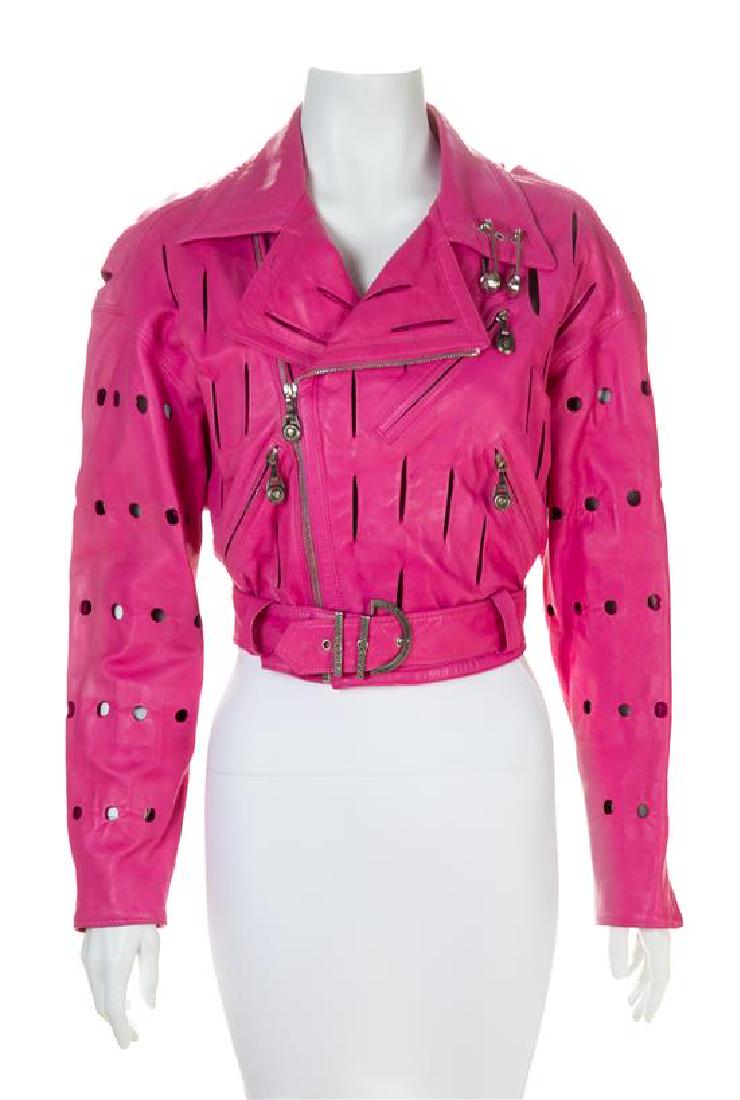 A Gianni Versace Pink Leather Moto Safety Pin Jacket, (1 of 1)
