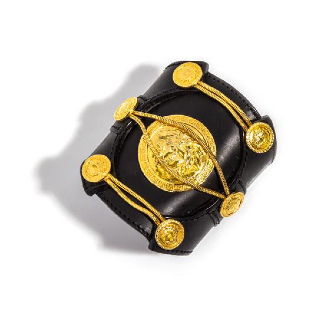 A Gianni Versace Black Leather Cuff with Center Medusa (1 of 1)