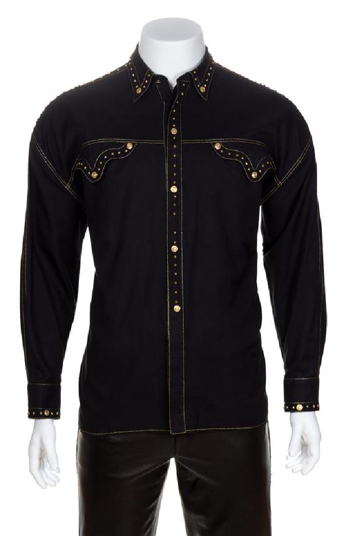 A Gianni Versace Black Cotton Western Shirt, Size 52. (1 of 1)