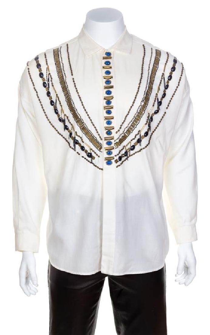A Gianni Versace Cream Linen Western Embellished Shirt, (1 of 1)