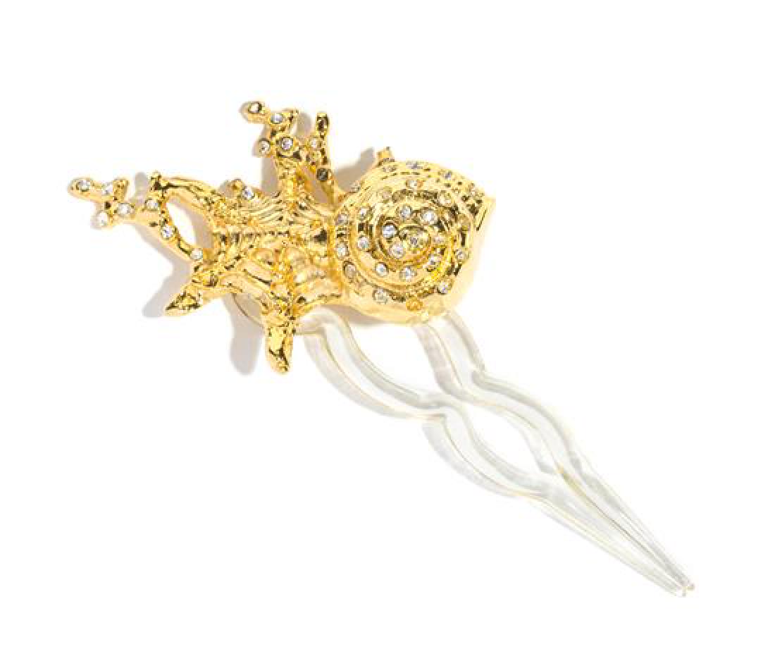 A Gianni Versace Goldtone and Rhinestone Hair Pin, (1 of 1)