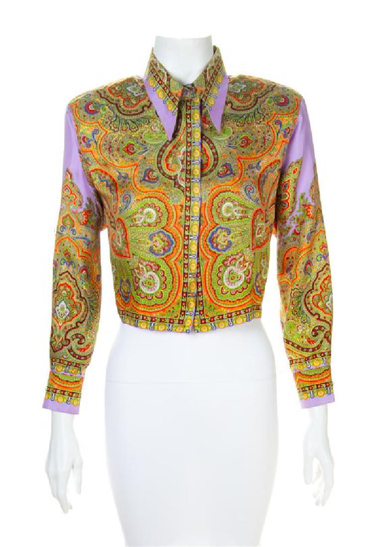 A Gianni Versace Silk Print Cropped Blouse, Size 44. (1 of 1)