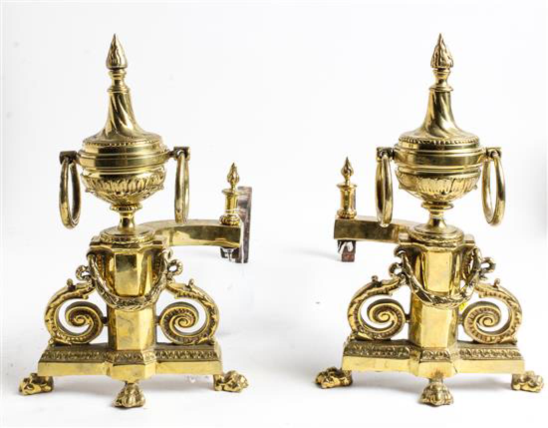 A Pair of Neoclassical Style Gilt Metal Andirons (1 of 1)