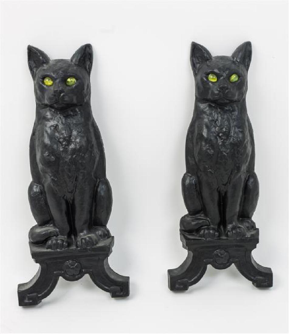 A Pair of American Iron Cat Form Andirons (1 of 1)