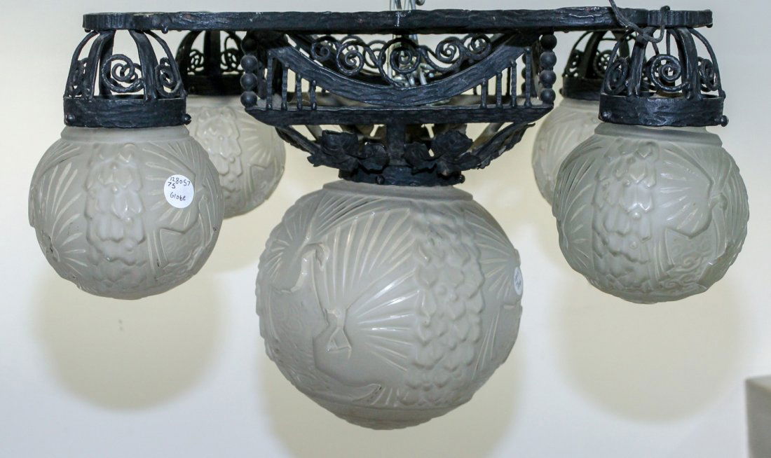An Art Deco Iron and Glass Ceiling Fixture, Muller Frer (1 of 1)