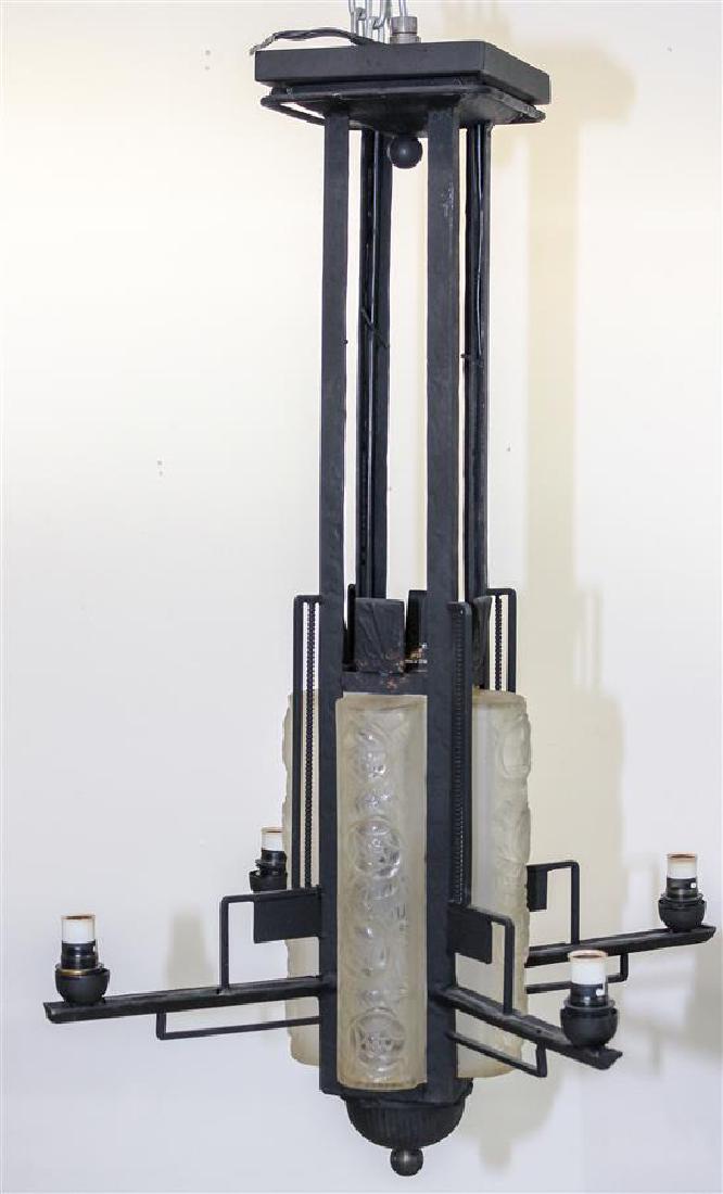 An Art Deco Style Iron and Glass Ceiling Fixture (1 of 1)