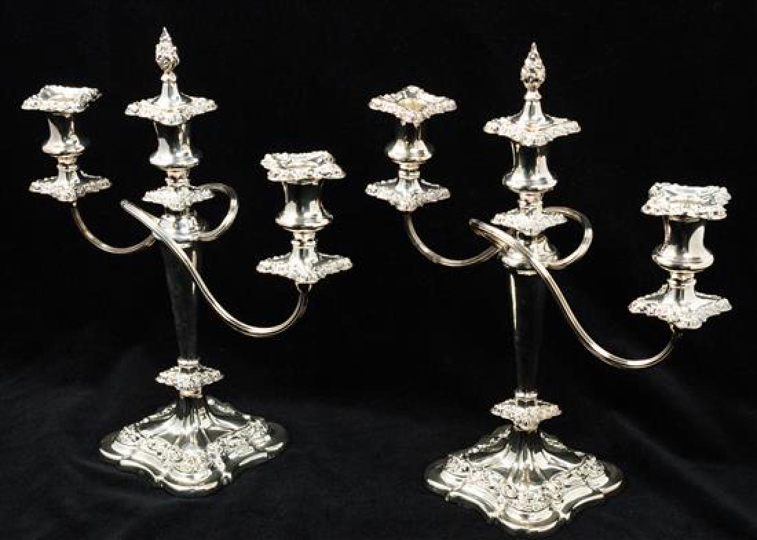 A Pair of English Silver-Plate Three Light Candelabra, (1 of 1)