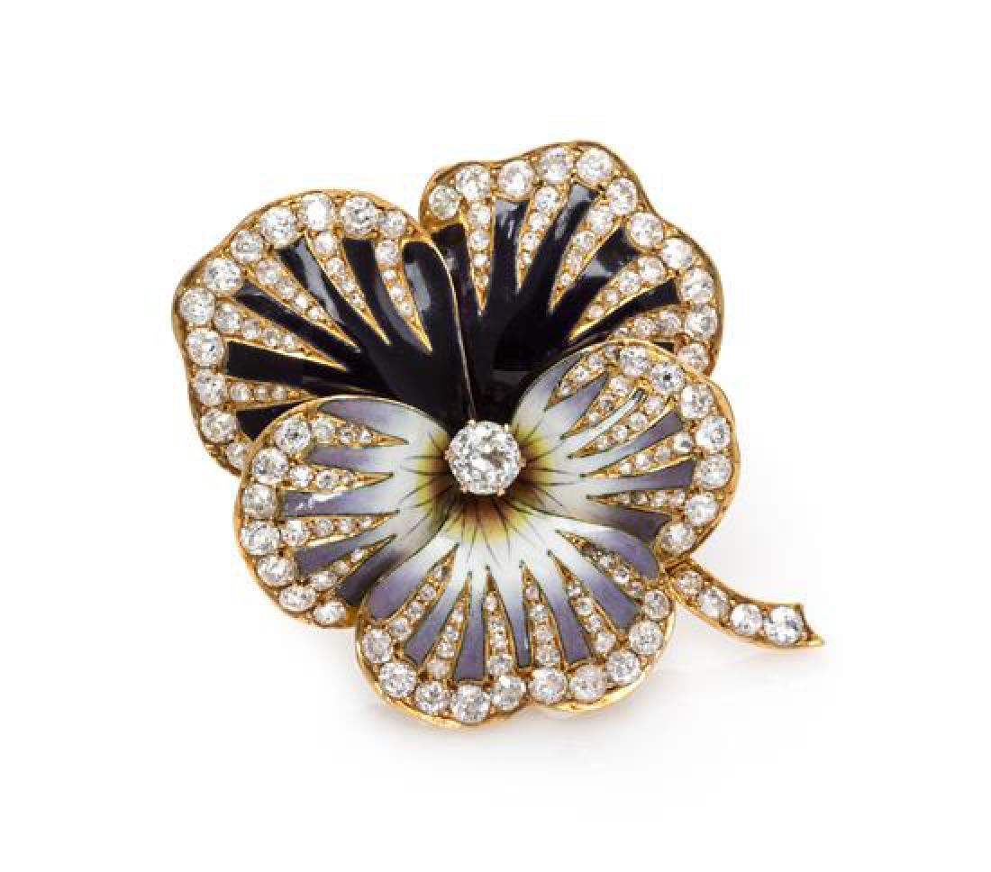 A Victorian Yellow Gold, Diamond and Polychrome Enamel (1 of 1)