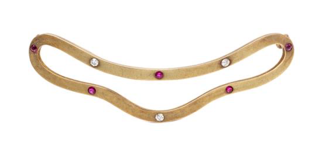 An Antique 14 Karat Yellow Gold, Ruby and Diamond Hair (1 of 2)
