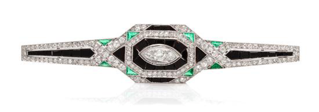* An Art Deco Platinum, Diamond, Onyx and Emerald Bar (1 of 1)