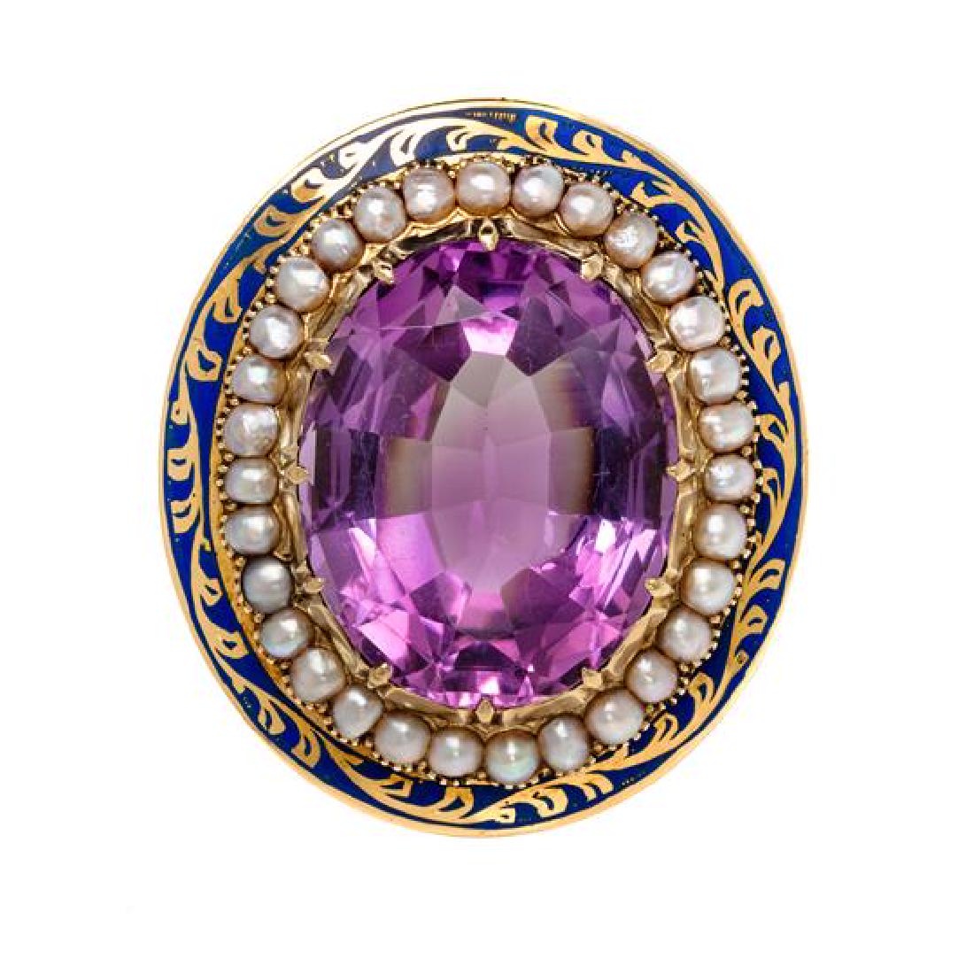A Victorian Yellow Gold, Amethyst, Enamel and Seed (1 of 1)