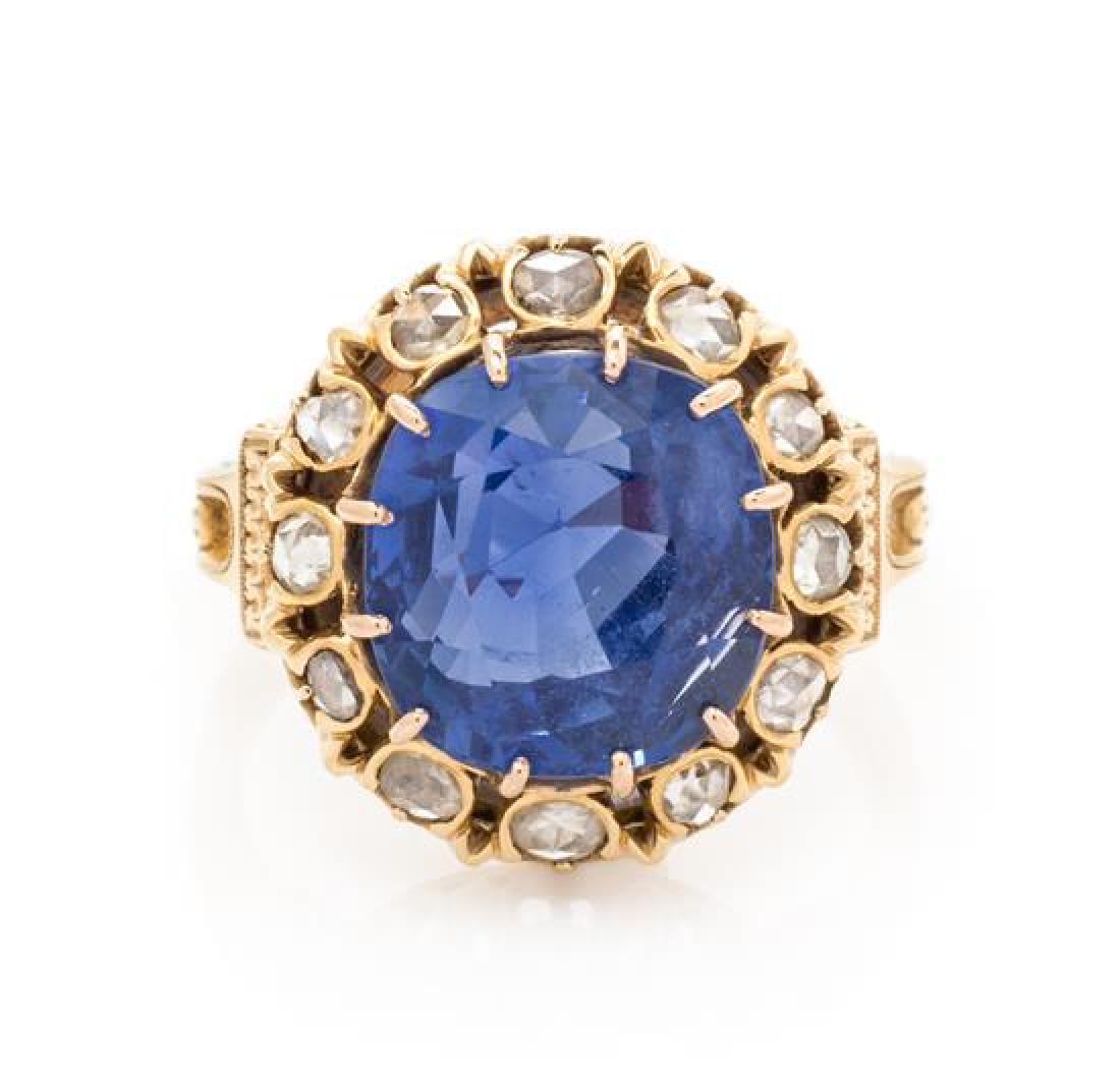 A Victorian Yellow Gold, Sapphire and Diamond Ring, (1 of 3)