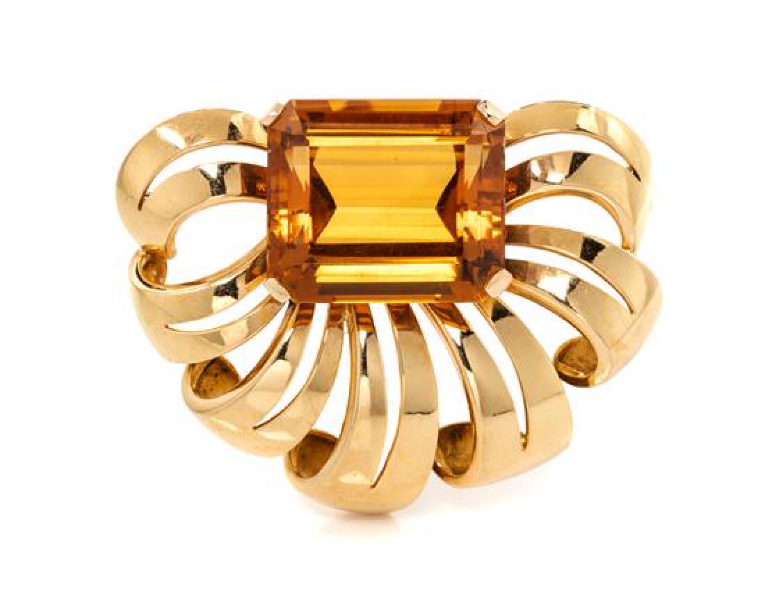 * A Retro Yellow Gold and Citrine Brooch, 16.35 dwts. (1 of 1)
