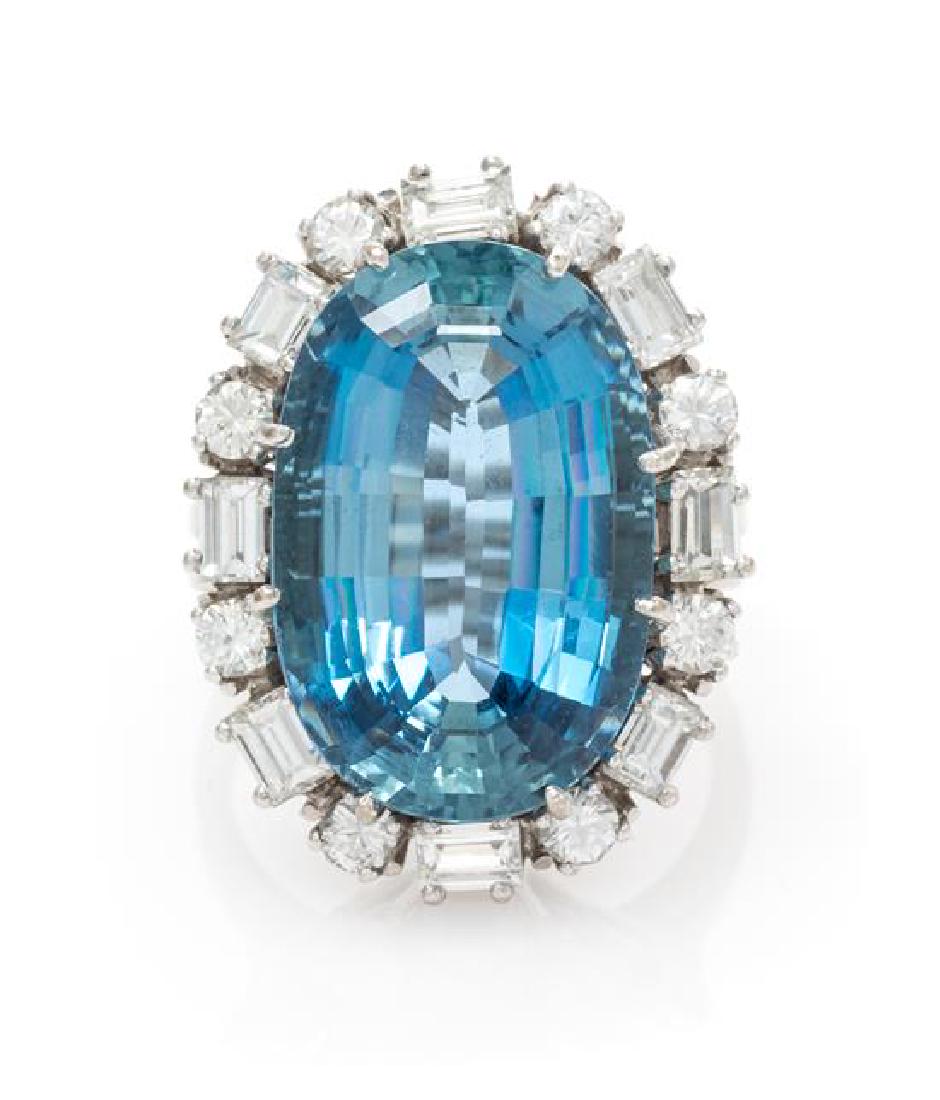 An 18 Karat White Gold, Aquamarine and Diamond Ring, (1 of 2)