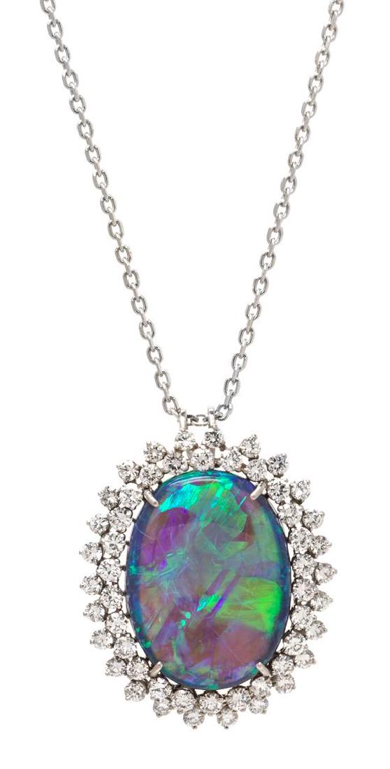 A Platinum, Black Opal and Diamond Pendant, 15.40 dwts. (1 of 1)