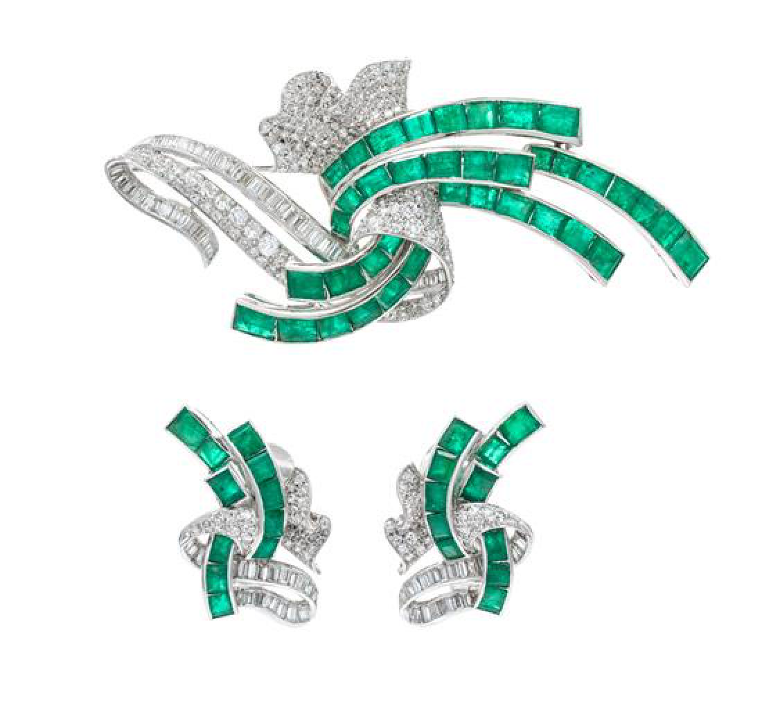 A Platinum, Emerald and Diamond Demi-Parure, 28.40 (1 of 1)