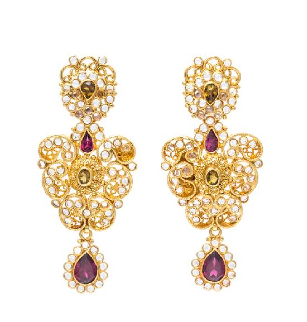 A Pair of 23 Karat Yellow Gold, Tourmaline and Diamond (1 of 1)