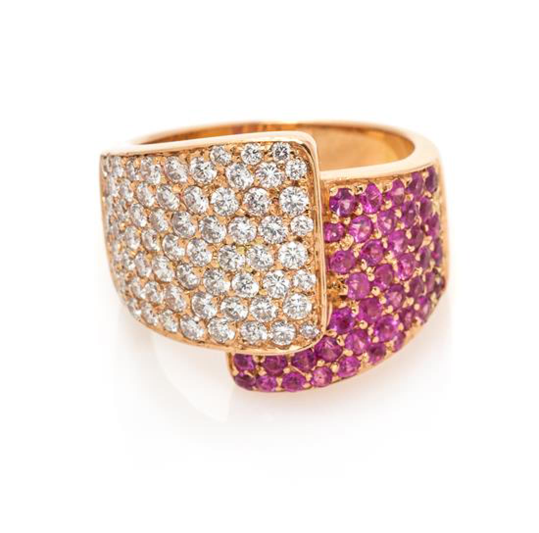 An 18 Karat Rose Gold, Diamond and Pink Sapphire Ring, (1 of 2)
