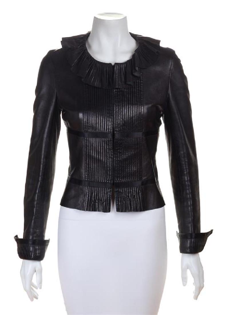 A Chanel Black Lambskin Leather Jacket, Size 38. (1 of 3)