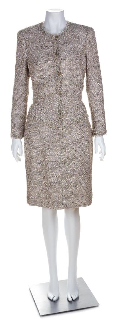 A Chanel Pink and Metallic Thread Boucle Skirt Suit, (1 of 2)