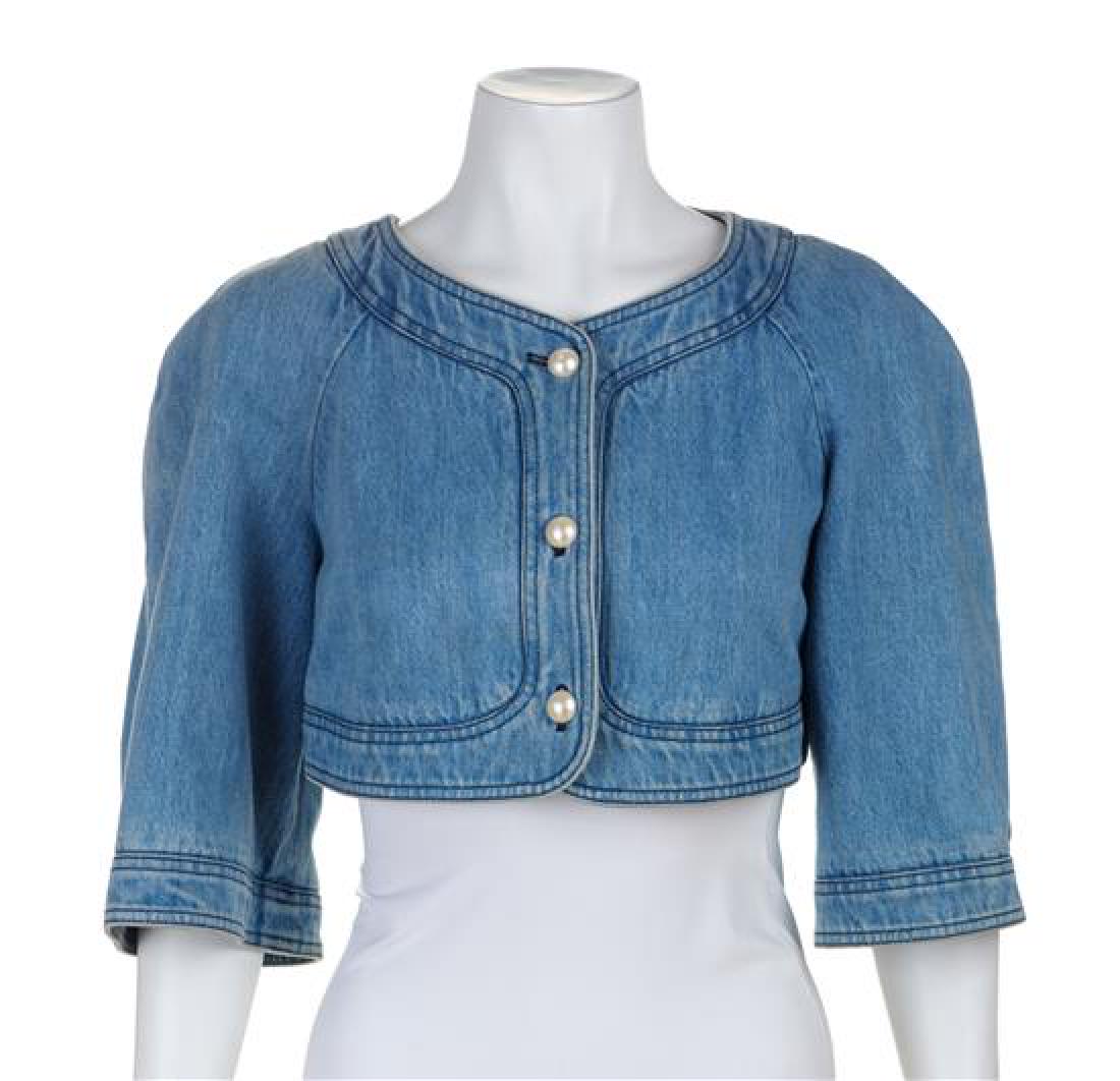 A Chanel Light Denim Bolero, Size 42. (1 of 2)